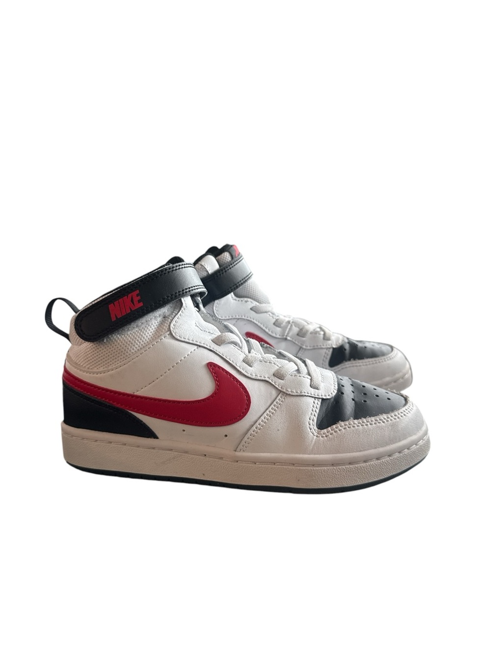 Nike Boys Court Borough Mid 2 CD7783-110 Red Black White Sneakers Size 2Y